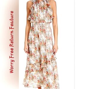 Shoshanna | Dresses | Shoshanna Midnight Nelle Navy Floral Metallic Tiered Halter  Maxi Dress Size 6 | Poshmark